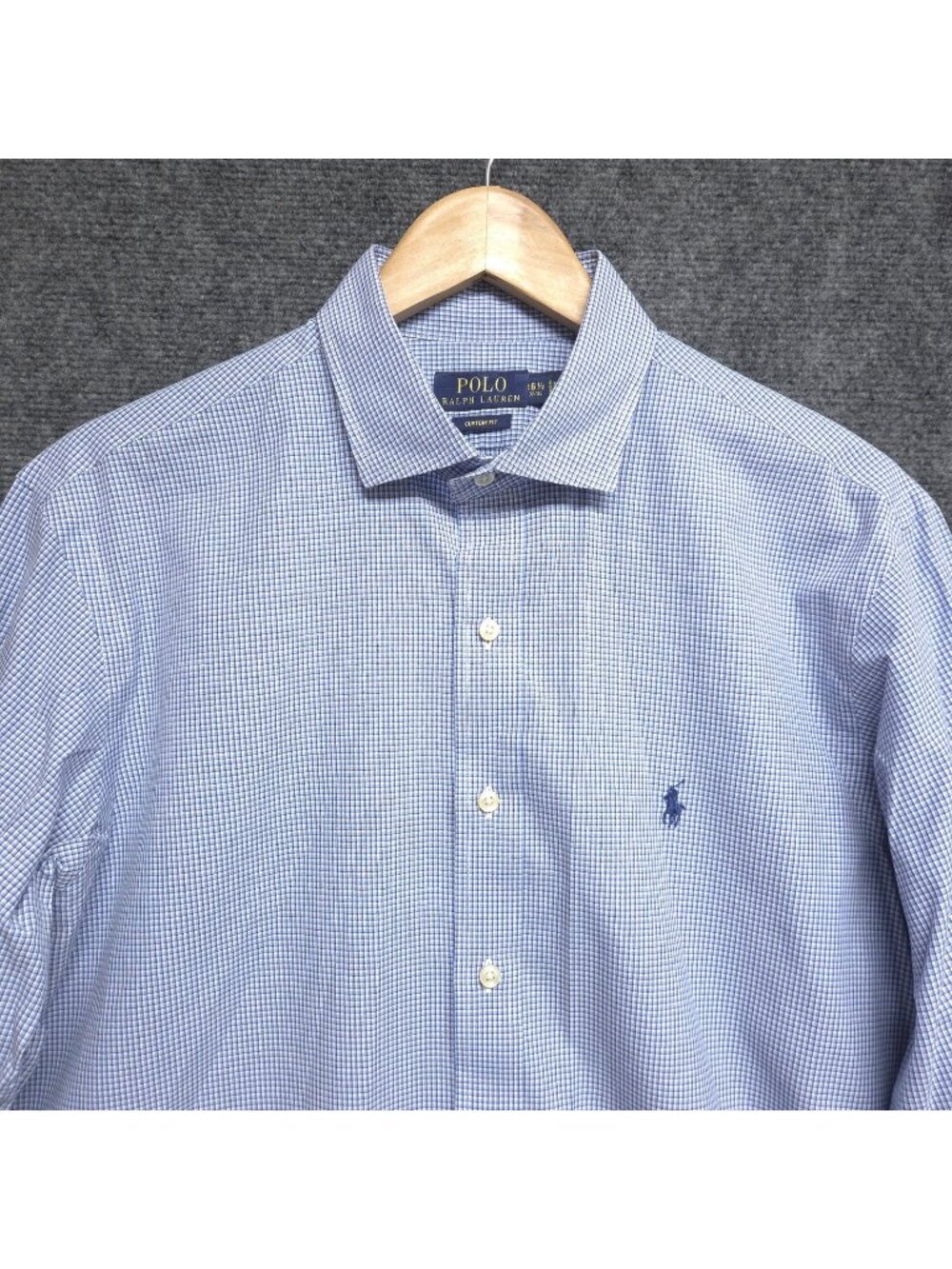 Polo Ralph Lauren Shirt Men 16.5 32 / 33 Custom Fit Button Down Blue Pony Check